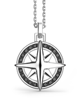 Collana Zancan in argento, pendente a rosa dei venti con pietre nera.