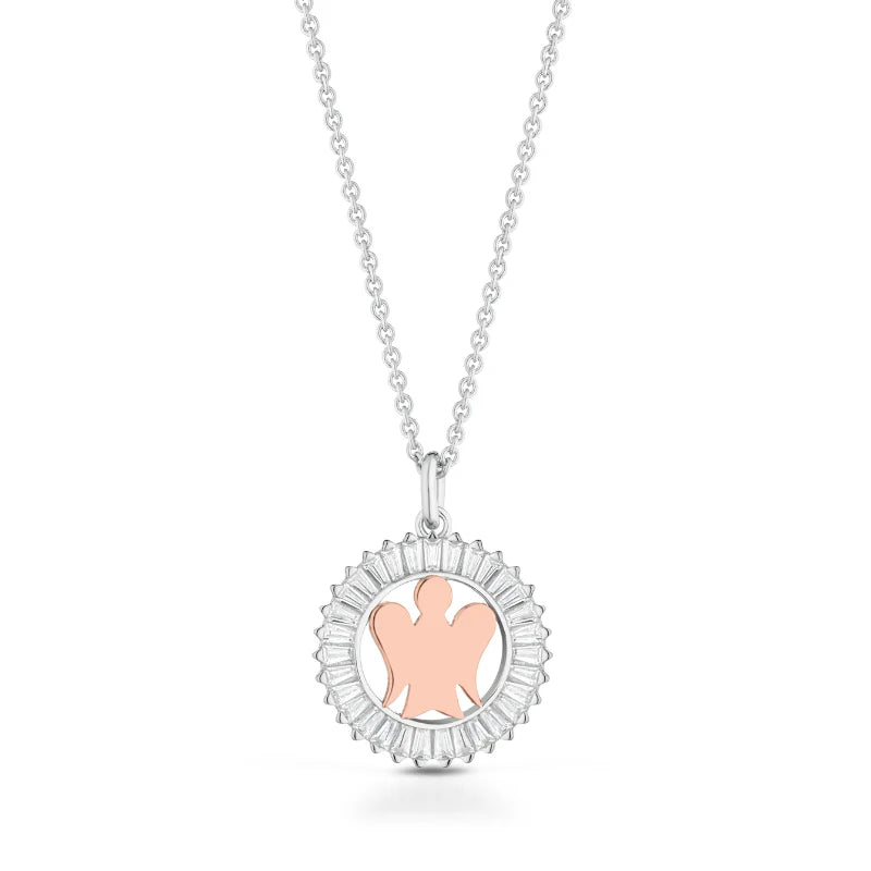 Collana angelo in argento rosato con zirconi bianchi