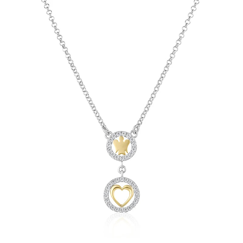 Collana con Angelo e Cuore in Argento Dorato e Zirconi