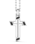 Collana Zancan in argento con pendente a croce e pietre nere.